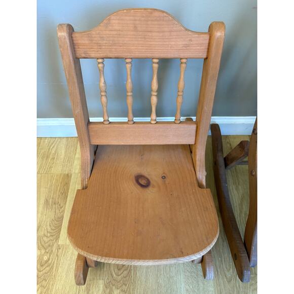 (2) 17.5" Tall Pine Folding Rocking Chairs - Picture 3 of 10